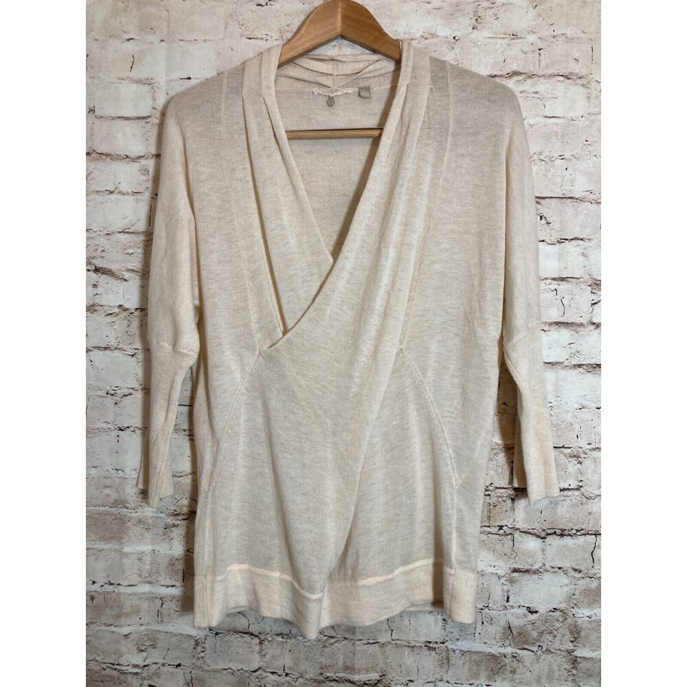Knitted & Knotted Top Womens Large Beige Draped Wool Blend Lightweight Lagenlook